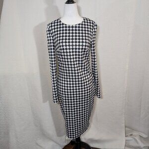 NAOKO Black & White Checkered Bodycon Midi Dress Graphic Print Size Small